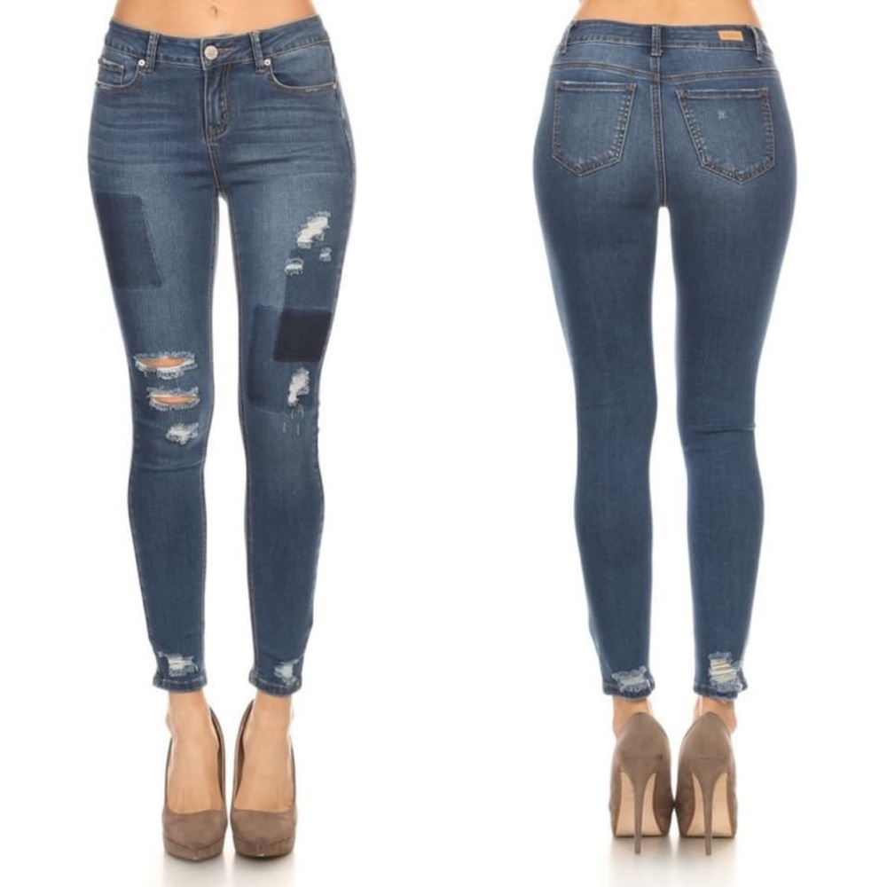 Patchwork Super Comfy Knit Denim Skinnies